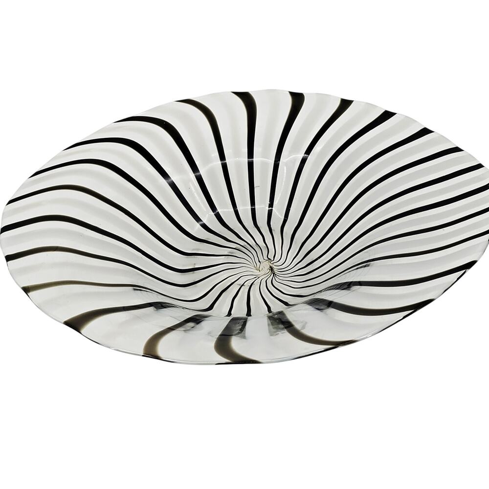 DINO MARTENS MCM MURANO ART GLASS MEZZA FILIGRANA BIANCO NERO FREEFORM OVAL BOWL